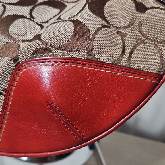 Coach EUC Y2K Half Moon Brown and Red Signature Shoulder Bag - Picture 12 of 16